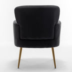 Trendy Velvet Accent Chair with Gold Metal Legs, Upholstered Armchair for Small to Mid-Size Spaces, Modern Living Room, Bedroom, Vanity Desk and Entryway, Black
