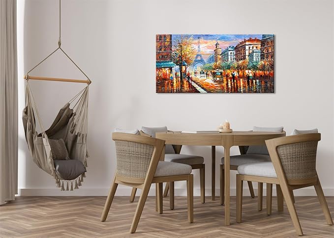 Alenoss Modern Oil Paintings 48x24 Inches Paris Eiffel Tower Landscape Large Canvas Wall Art Abstract Paintings for Living Room Bedroom Office Wall Decor Ready to Hang