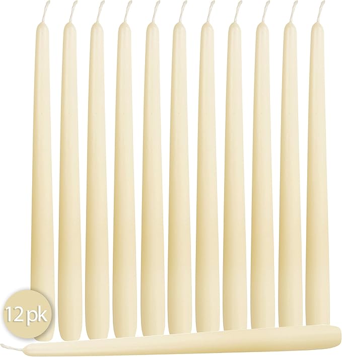 Hyoola 12 Pack Tall Taper Candles - 10 Inch Woolwhite Dripless, Unscented Dinner Candle - Paraffin Wax with Cotton Wicks - 8 Hour Burn Time