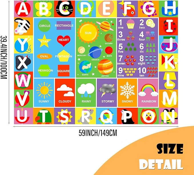 Alphabet Rug for Kids - Soft ABC Kids' Rug with Non-Slip Backing, Educational Playroom Carpet for Toddlers with Letters, Numbers & Shapes - 4'11" x 3'3"(Rectangular)