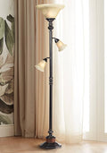 Kathy Ireland Sonnett Industrial Vintage Tree Torchiere Floor Lamp Standing 72" Tall Bronze Brown Champagne Alabaster Glass Shade for Living Room Reading House Bedroom Home Office