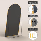 MISSDAY Oversized Arched Full Length Mirror, 83"x44" Gold Full Body Mirror with Stand, Floor Mirror Large Free Standing, Leaning or Hanging, Aluminum Frame Mounted Mirrors Wall Mirrors for Bedroom