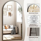 41"x81" Extra Large Arched Full Length Mirror - Leaning Mirror Arch Wall-Mounted Mirrors - Aluminum Alloy Frame Modern Simple Home Decor - for Living Room Bedroom Cloakroom