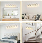 5-Light Modern Bathroom Light Fixture Chrome Bathroom Vanity Lights Over Mirror Wall Sconce Lighting with K9 Crystal Shades E26 Base for Bedroom, Living Room, Hallway Wall Lamp