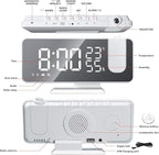 Projection Alarm Clock for Bedroom Ceiling Digital Clock Radio with USB Charger Ports 180° Rotatable Projector, 12/24H,Snooze,Dual Loud Alarm Clock (White)