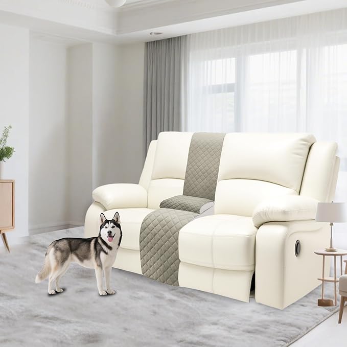 Reclining Sectional Couch Covers Velvet L Shape Recliner Sofa Middle Console Cover for Dogs Pets Washable Anti Slip 1 Additional Recliner Center Console Slipcovers (1 Console, Light Gray)