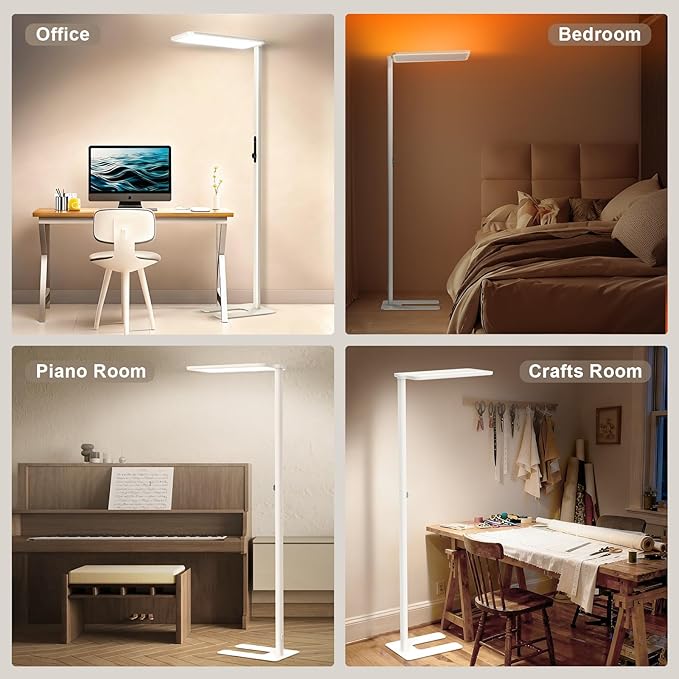 JINIU 150W 11000LM Full-Spectrum 79" LED Floor Lamp, Bridgelux Thrive™ Eye-Care Standing Lamp, Dimmable 4000K Natural Daylight, Motion Sensor for Home Office, Playroom, Special Nightlight for Bedroom