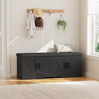 2-Tier Storage Bench, 47.2" Wide Shoe Bench with Padded Seat Cushion, Entryway Bench with 4 Barn Doors and Adjustable Shelf, Black