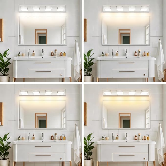 Bathroom Vanity Lighting Fixtures Over Mirror (4-Light, 30-Inch) Dimmable Modern LED Bathroom Wall Lighting Fixtures, Chrome ((3000K/3500K/4000K/5000K/6000K)