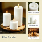 12 Pcs White Pillar Candles Bulk Set, 3 Different Lengths 3 x 3/6/8 Inch (4 Each), Dripless Unscented Smokeless,Hurricane Candles,Gives You a Better Atmosphere When Organizing an Event Party.