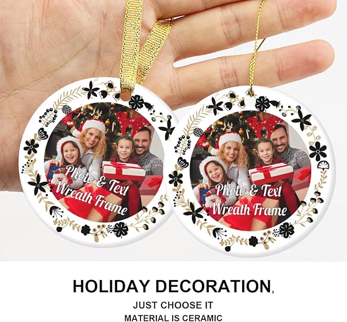 Personalized Custom Photo Ornaments for Christmas Tree - Ceramic Hanging Xmas Ornaments for Couples, Family, Wedding