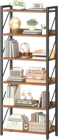HOOBRO Bookshelf, 6-Tier Industrial Bookcase, Book Shelf Storage Organizer, Tall Bookshelf with Metal Frame for Living Room, Bedroom, Home Office, Kitchen, Rustic Brown and Black BF726SJ01