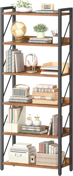 HOOBRO Bookshelf, 6-Tier Industrial Bookcase, Book Shelf Storage Organizer, Tall Bookshelf with Metal Frame for Living Room, Bedroom, Home Office, Kitchen, Rustic Brown and Black BF726SJ01