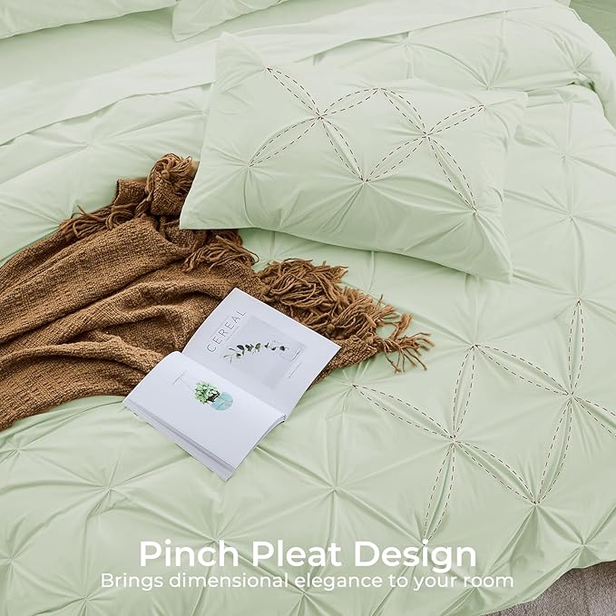 Sasttie Twin Comforter Set, 5-Piece Bed in a Bag, Pintuck Bedding Sets for All Season, Includes Comforter, Flat Sheet, Fitted Sheet, Pillowcase and Pillowsham, Mint