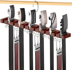 Belt Hanger for Closet Max 42 Belts, 2-in-1 Wall Mount Belt Organizer with 360° Rotating Hooks, Wooden Tie and Belt Rack for Closet Accessories Organizers and Storage, Walnut Wood