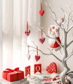 Valentines Hearts Ornaments,30 PCS Fabric Heart Shape Hanging,Baubles Hanging Ornaments for Valentines Tree,Anniversary Wedding,Party DIY Crafts 2 inch