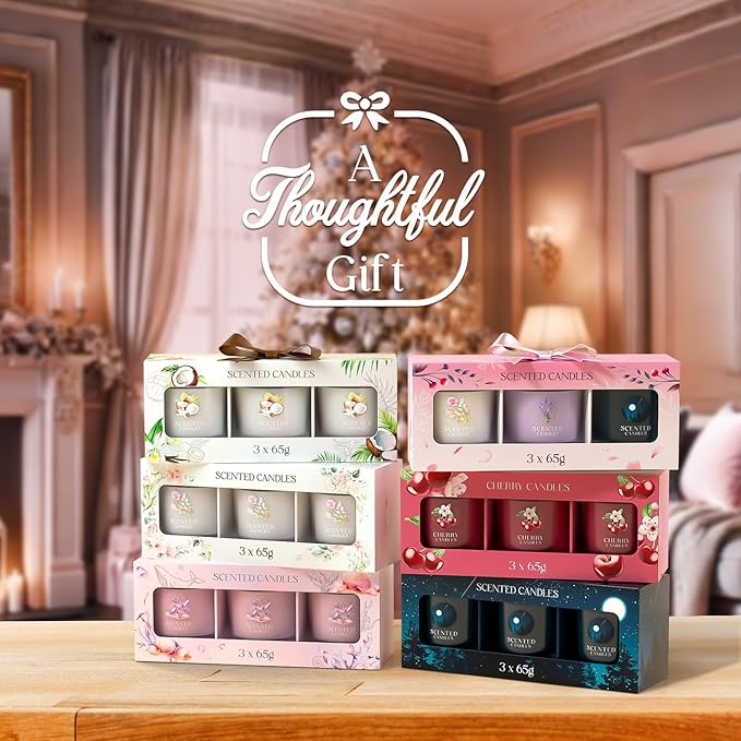 Scented Candles Gifts for Men, Candle Gift Set for Her, 3 Scented Votive Candles, Birthday Gifts for Women/Men (Black+Purple+White, 7 oz)