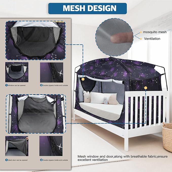 Bed Tent,Portable Privacy Sleeping Bed Canopy,Blackout 90% Drapes for Kids and Adult,Indoor Space Tent with Breathable Large Mesh Windows