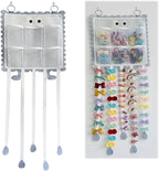 Hanging Hair Clip Organizer with Pockets for Hair Ties, Hair Bow Holder for Girls Barrettes, Scrunchies – Cute Hair Accessories Organizer for Kids & Toddlers（Gray