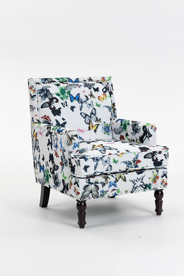 KEIKI Vintage Butterfly Accent Chair with Nailhead Trim, Upholstered Lounge Armchair with Solid Wood Legs, Comfy Chair for Living Space