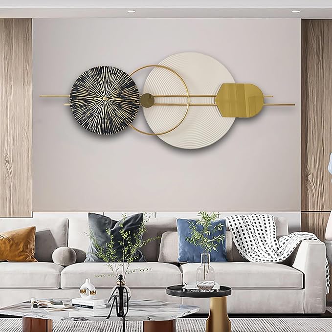 3D Round Metal Wall Art, Handmade Art Metal Round Nature Decorative Wall Sculpture for Living Room Bedroom Dining Room, 47.2" x 19.7"