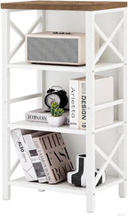 Small Bookshelf,4 Tier Industrial Bookcase with Metal Frame and Backboard,Narrow White Book Shelf,Book case for Small Spaces,Living Room,Bedroom and Home Office