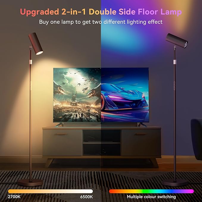 Spotlight Floor Lamp, Tall LED Standing Lamp with Remote/Touch Control, 2700K-6500K, 350°Rotating Head Standing Lamp, Reading Floor Lamp for Living Room, Bedroom, Office & Wall Art, Black RGB