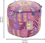 Aakriti Gallery Indian Pouf Footstool Ethnic Embroidered Pouf Cover, Indian Cotton Round Pouffe Ottoman Pouf Cover Pillow Ethnic Decor Art - Cover Only (Purple, 18x13)