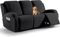 VANSOFY Recliner Couch Cover, 8-Pieces Stretch Recliner Sofa Cover Soft Jacquard Reclining Slipcover Furniture Protector with Elastic Bottom for Kid, Pets(3 Seat,Black)
