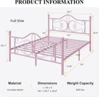 SHA CERLIN Full Size Bed Frame for Kids,Metal Bed Frame with Butterfly Pattern Design Headboard and Footboard,No Box Spring Needed,Easy Assembly,Pink