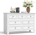 GarveeHome White Dresser for Bedroom, 7 Drawer Dresser, Wooden Chest of Drawers with Deep Drawers, 47 in Long Dressers TV Stand, Modern Dressers Organizer with Vintage Handle for Living Room, Hallway
