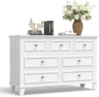 GarveeHome White Dresser for Bedroom, 7 Drawer Dresser, Wooden Chest of Drawers with Deep Drawers, 47 in Long Dressers TV Stand, Modern Dressers Organizer with Vintage Handle for Living Room, Hallway