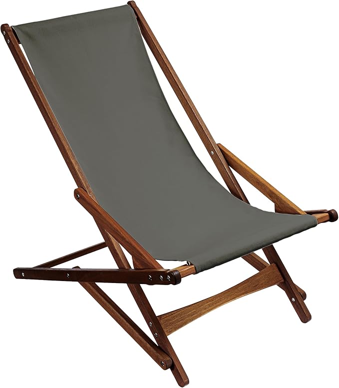 BYER OF MAINE Pangean Glider Chair – Folding Wood & Canvas Chair – Portable Outdoor Chair for Porch, Patio, or Beach in Granite