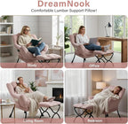 Lazy Chair with Ottoman, Modern Accent Chair with Lumbar Pillow, Velvet Pink Sofa, Lounge Chairs with Folding Footrest, Oversized Supportive Chairs for Bedroom, Reading