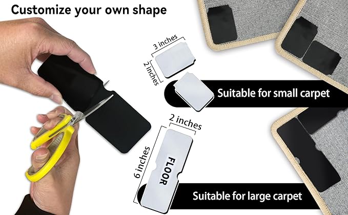 Rug Carpet Non Slip Grippers, Reusable Rug Tape Pads, Strong Adhesive Carpet Grippers for Area Rugs, Keep Corners Flat, No Damaging for Floor Removable, 12Pcs