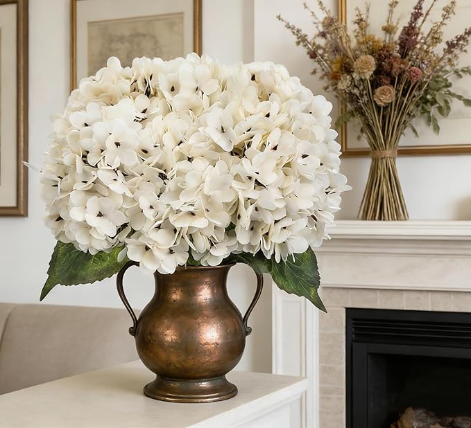 Kimura's Cabin 6pcs Fake White Flowers Artificial Silk Hydrangea Flowers Bouquets Faux Hydrangea Stems for Home Table Centerpieces Wedding Party Decoration(Lvory White)