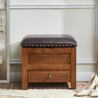 Storage Ottoman with Drawer, Microfiber Leather Padded Top Foot Rest Stool with Nailhead Trim for Bedroom Living Room