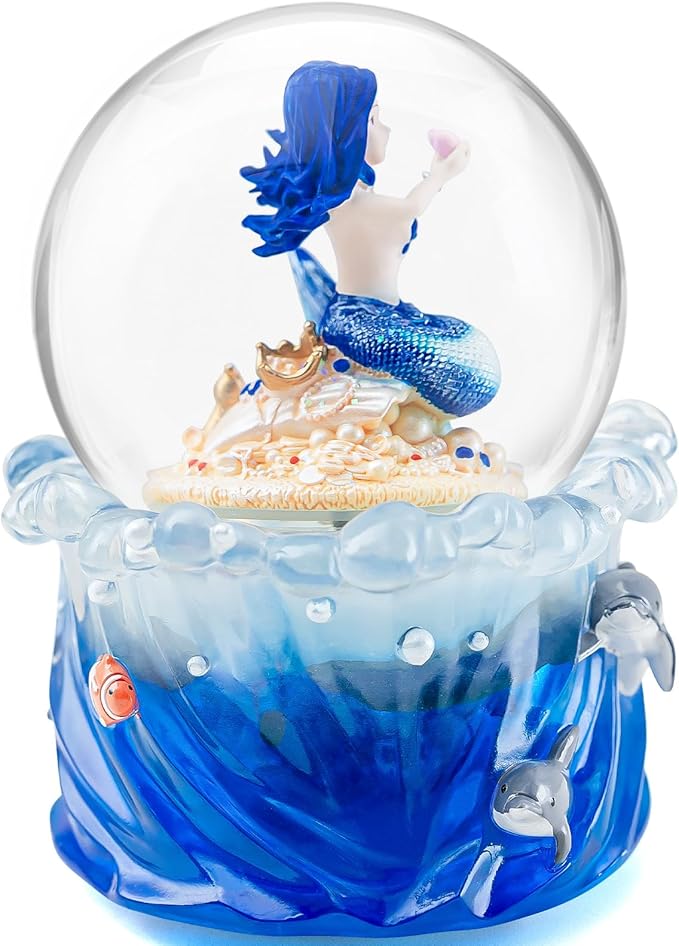 Mermaid Snow Globe Music Box with Light, Ocean Theme Birthday Gift for Girls Daughter Girlfriend Wife Women Anniversary Christmas Birthday Gift Musical Box Play You are My Sunshine