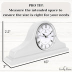 Mantel Clock, White Wooden Mantle Clock for Living Room Décor - Silent, Decorative, Solid Wood, Battery Operated Mantle Clock for Fireplace Mantel, Office, Desk, Shelf & Home Décor Gift, 15x7.5 Inch