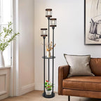 Airposta Vintage Floor Lamp with Shelves, Farmhouse Wood Floor Lamps for Living Room, Black Standing Lamp for Bedroom, Industrial Floor Lamp with Table, Rustic Tall Lamp for Office Corner Home Décor