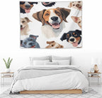 VUMIVI Cartoon Dog Tapestry Black & White Pet Dog Heads Cute Illustration Modern Creative Design Tapestry Wall Hanging for Living Room Bedroom Dorm Classroom Aesthetic Decor W40xL30in