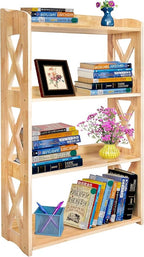 Natural Bookcase by Natural Wood, 4 Tier Bookshelf, Small Book Shelves Freestanding Display Storage Shelves. Open Bookshelf for Bedroom, Living Room and Office (Natural, 4 Tier)
