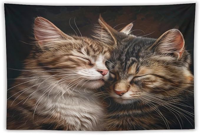VUMIVI Cat Tapestry Adorable Animals Two Kittens Snuggling Together Vintage Print Realistic Design Tapestry Wall Hanging for Living Room Bedroom Dorm Classroom Aesthetic Decor W60xL40in