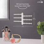 6-Tier 6" Wall Jewelry Organizer, Command Strips included for Easy Hanging, 120 Hole Earring Organizer, Necklace Organizer, Bracelet Holder, Ring Holder, Rotating Branches (White Small)