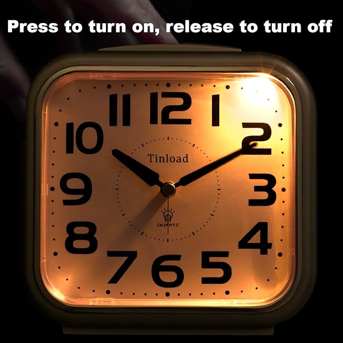 5.5" Large Analog Alarm Clock Silent Non Ticking, Gentle Wake, Beep Sounds, Increasing Volume, Battery Operated Snooze and Manual Light, Easy Set
