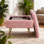 ACEQLYT® Small Foot Stool Ottoman with Storage, Foot Rest for Couch and Chair, Pink Faux Fur Storage Ottoman with Gold Metal Legs and Padded Seat