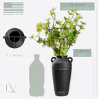 12 Inch Tall Black Ceramic Vase, with 5 Branches of 25 Inch Faux Artificial Vibrant Greenery Stems Set, Textured Minimalist Jug, Fake Stem Plants, Decorative Farmhouse, Console Table Centerpiece Decor