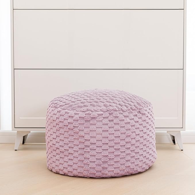 Asuprui Pouf Ottoman Unstuffed Floor Pouf Ottoman Foot Rest 20x20x12 Inches Round Poof Seat Floor Bean Bag Chair Foldable Floor Chair Storage for Living Room Bedroom Purple Pouf Cover