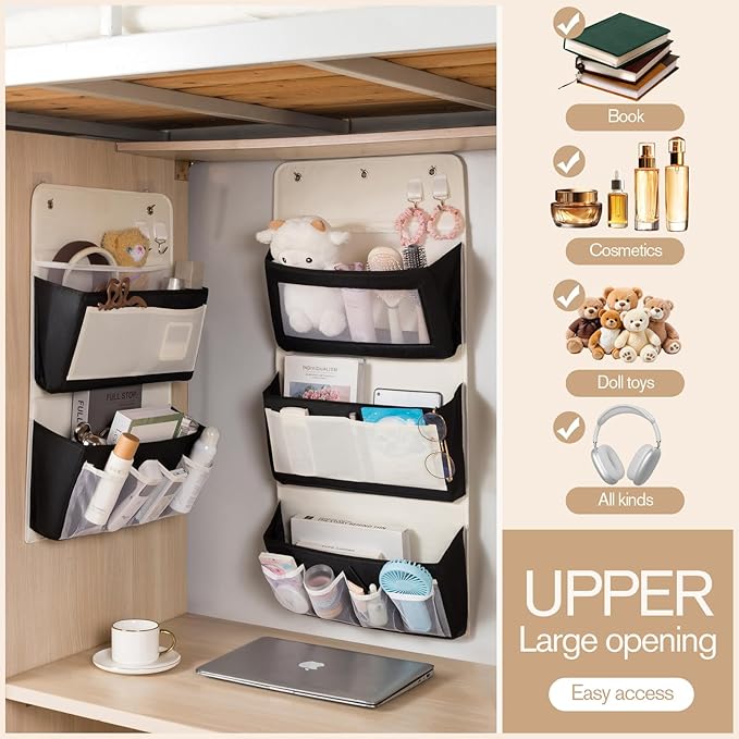 Over Door Storage Organizer, Multi-Pocket Hanging Organizer with Mesh Pockets, Wall Mount Storage Bags, Black and White (black + white, 2-Tier*2PACK)
