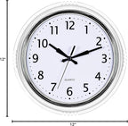 Bernhard Products Retro Wall Clock 12 Inch White Kitchen 50's Vintage Design Round Silent Non-Ticking Quality Quartz Clock for Home Office Nursery Bathroom Classroom Easy to Read